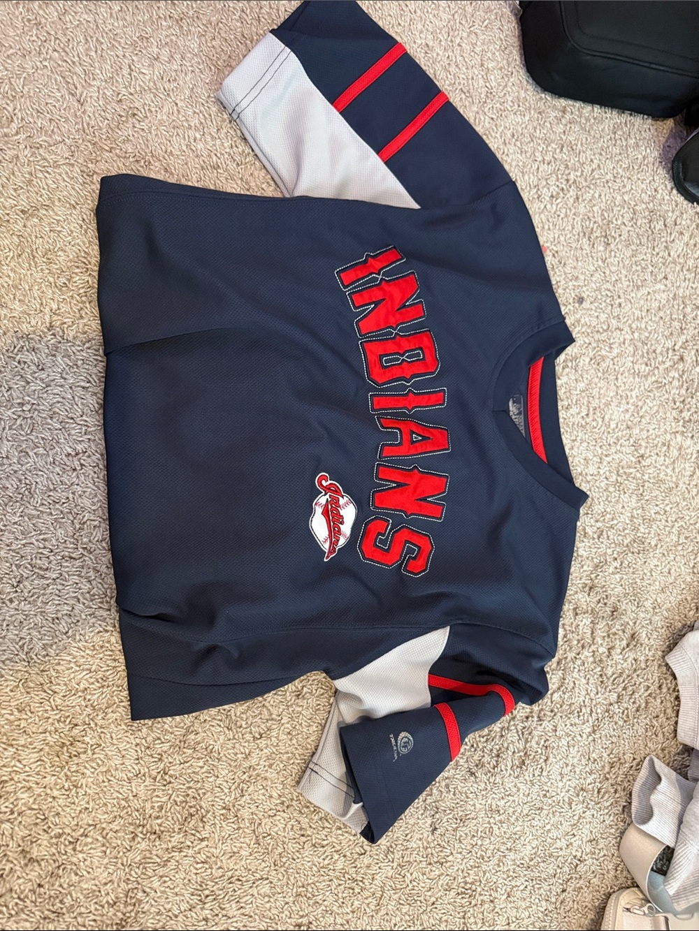 MLB Navy Blue Indians Short-Sleeve Jersey with Red & White Accents